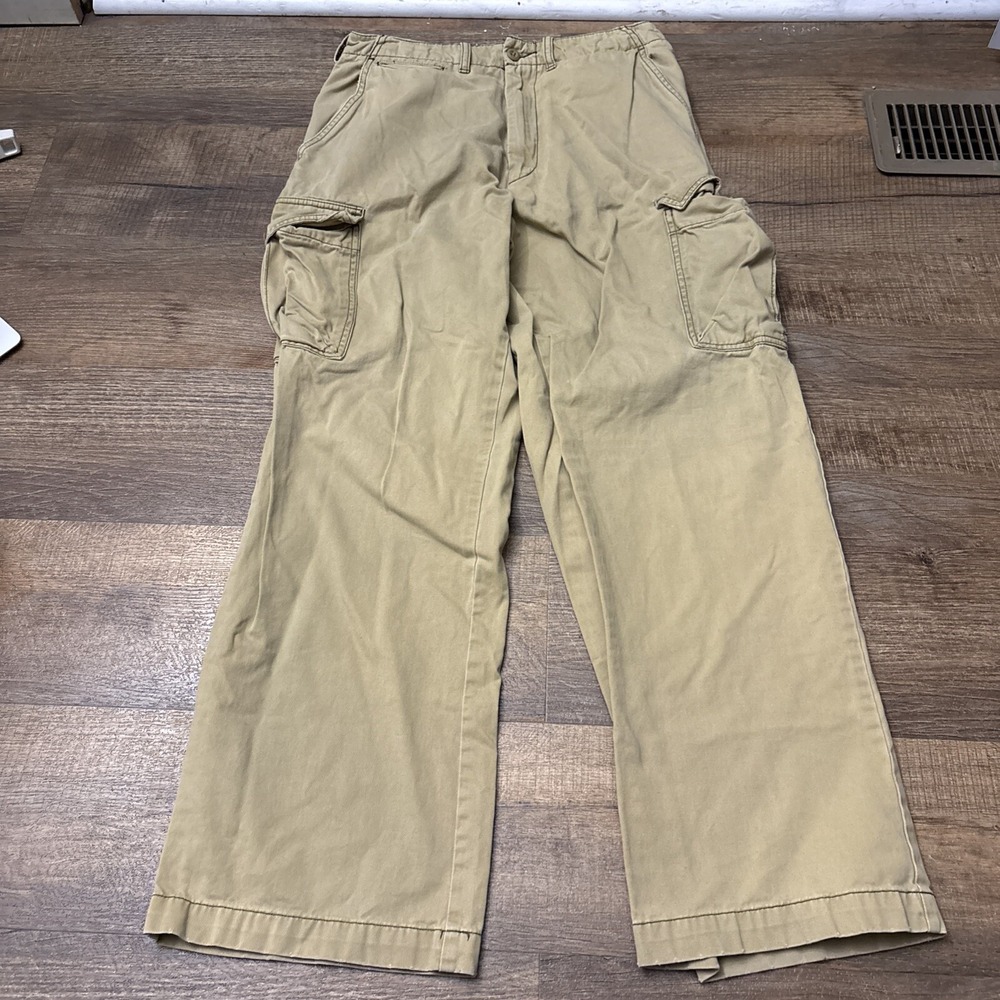 AMERICAN EAGLE Tan mens Army Wide Leg Cargo Pant 32x34 FITS 32x32 Cotton 0009-4L